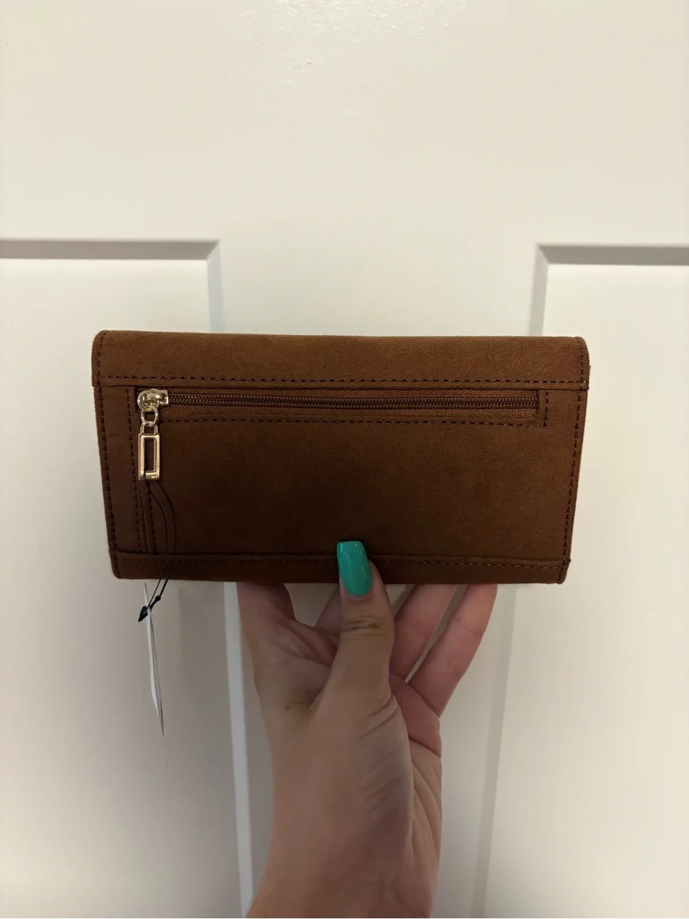 NWT GUESS Tan Suede Fold Wallet with Gold Padlock